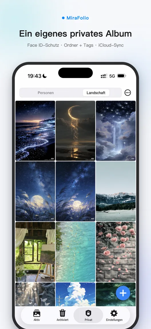 MiraFolio Privates Album mit durch Face ID geschützten Fotoordnern